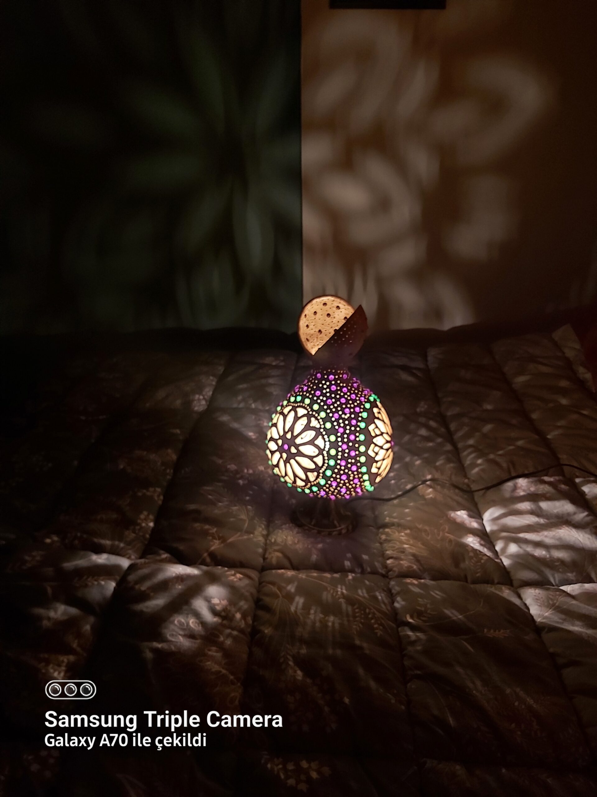 Mandala Motifli & Renkli Boncuklu Özel Tasarım Su Kabağı Masa Lambası - Görsel 9