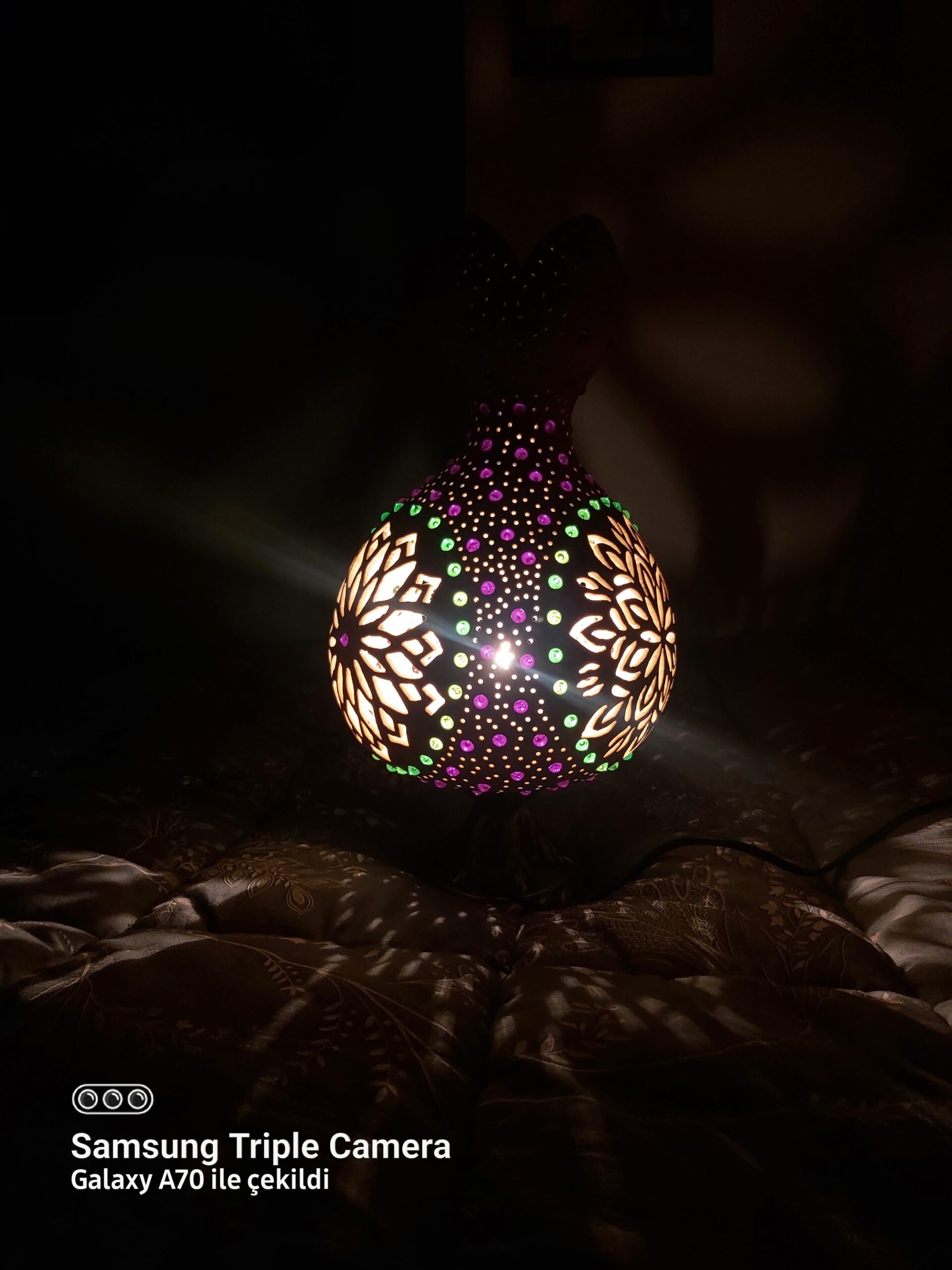 Mandala Motifli & Renkli Boncuklu Özel Tasarım Su Kabağı Masa Lambası - Görsel 7