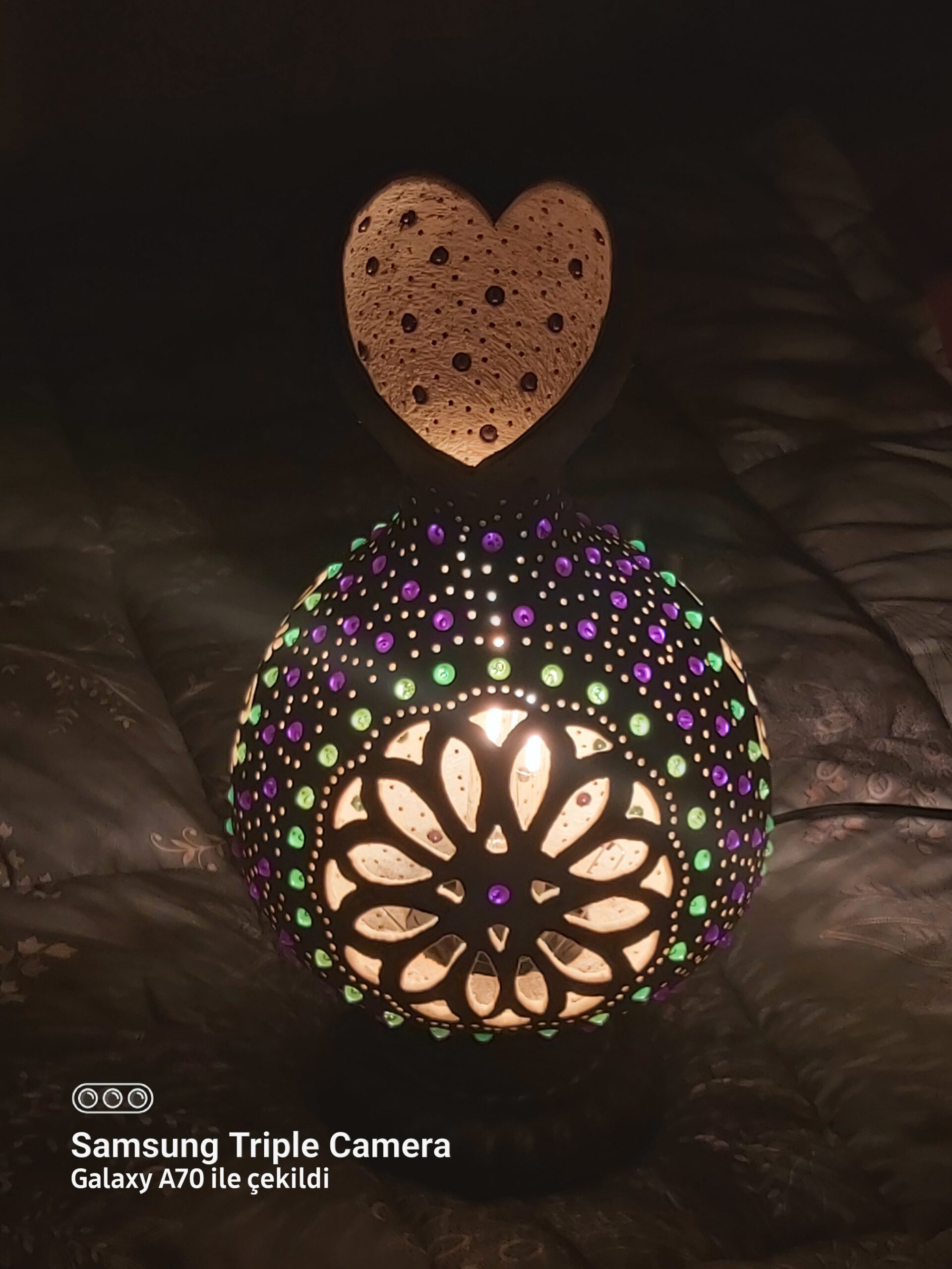 Mandala Motifli & Renkli Boncuklu Özel Tasarım Su Kabağı Masa Lambası