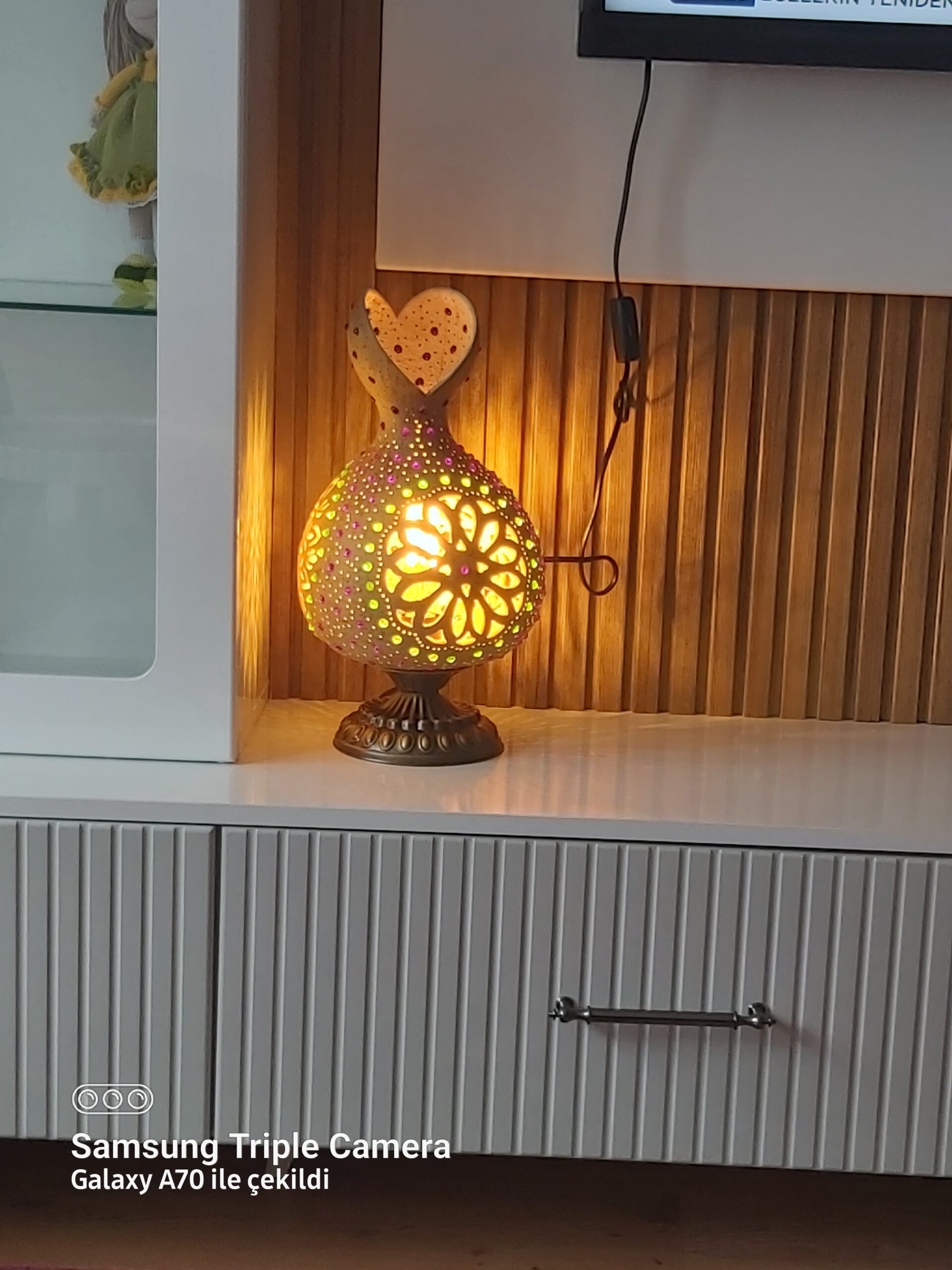 Mandala Motifli & Renkli Boncuklu Özel Tasarım Su Kabağı Masa Lambası - Görsel 8